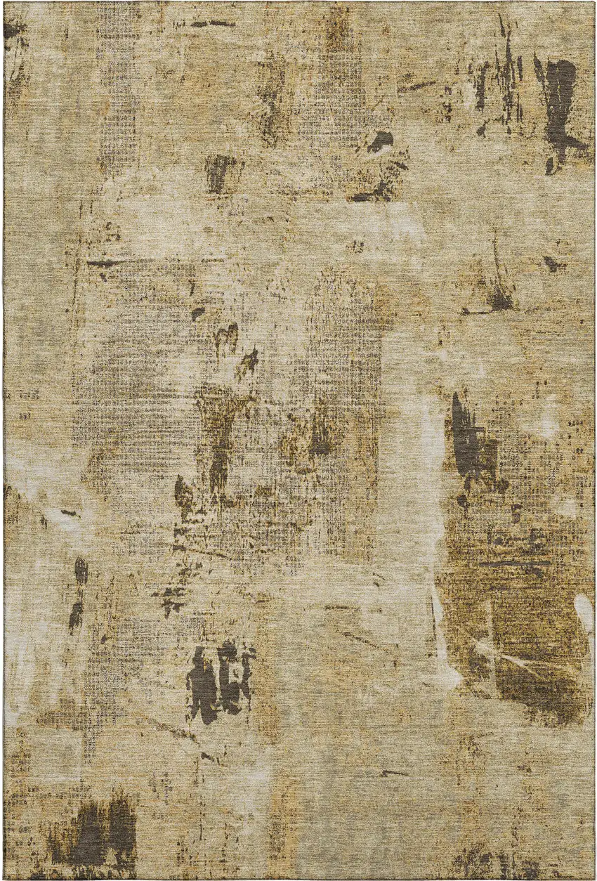 Beige Ivory And Taupe Abstract Washable Area Rug With UV Protection Photo 3