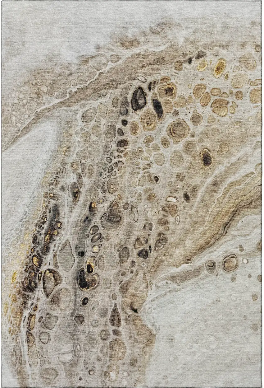 Beige Ivory And Taupe Abstract Washable Area Rug With UV Protection Photo 4