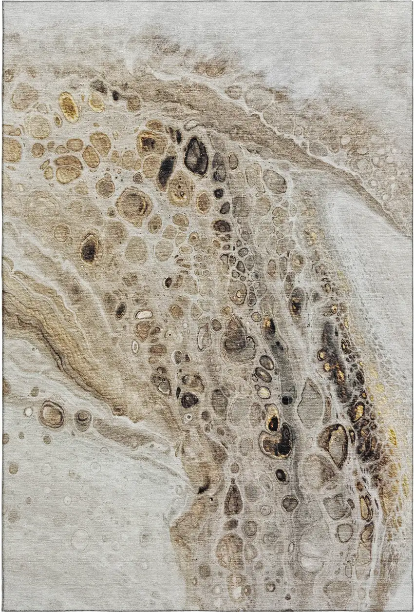 Beige Ivory And Taupe Abstract Washable Area Rug With UV Protection Photo 1