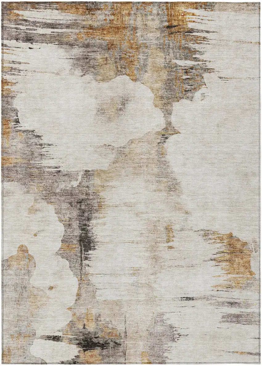 Beige Ivory And Taupe Abstract Washable Indoor Outdoor Area Rug Photo 1