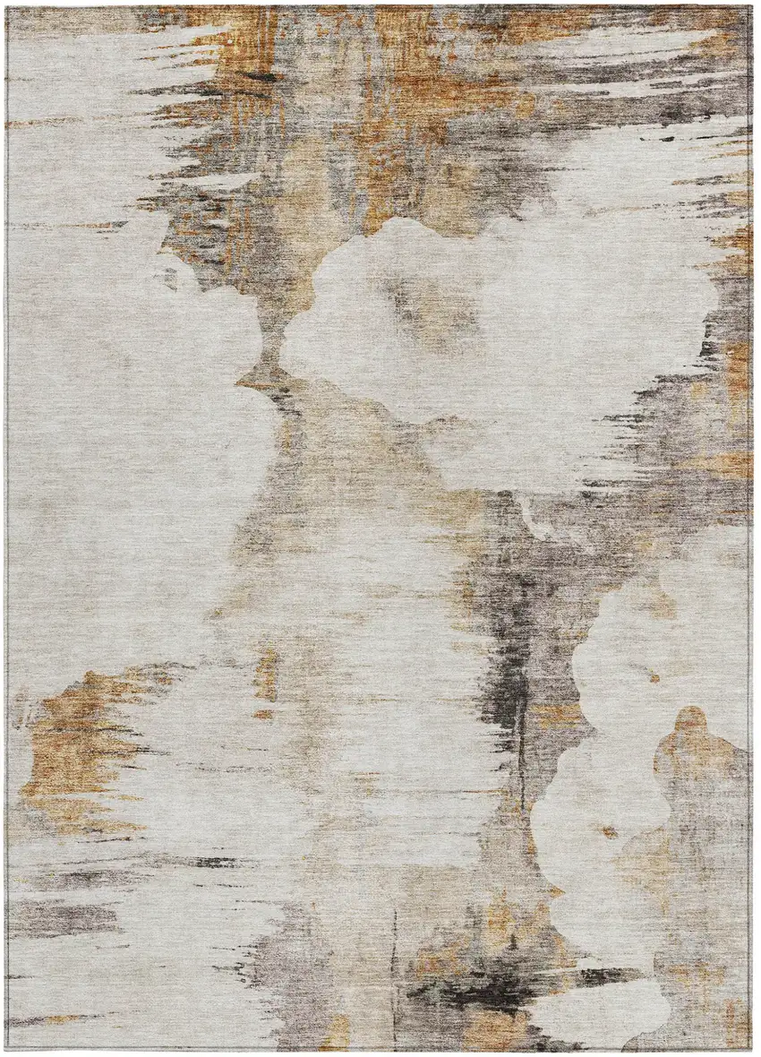 Beige Ivory And Taupe Abstract Washable Indoor Outdoor Area Rug Photo 4