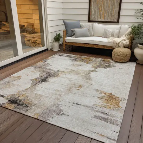 Beige Ivory And Taupe Abstract Washable Indoor Outdoor Area Rug Photo 6