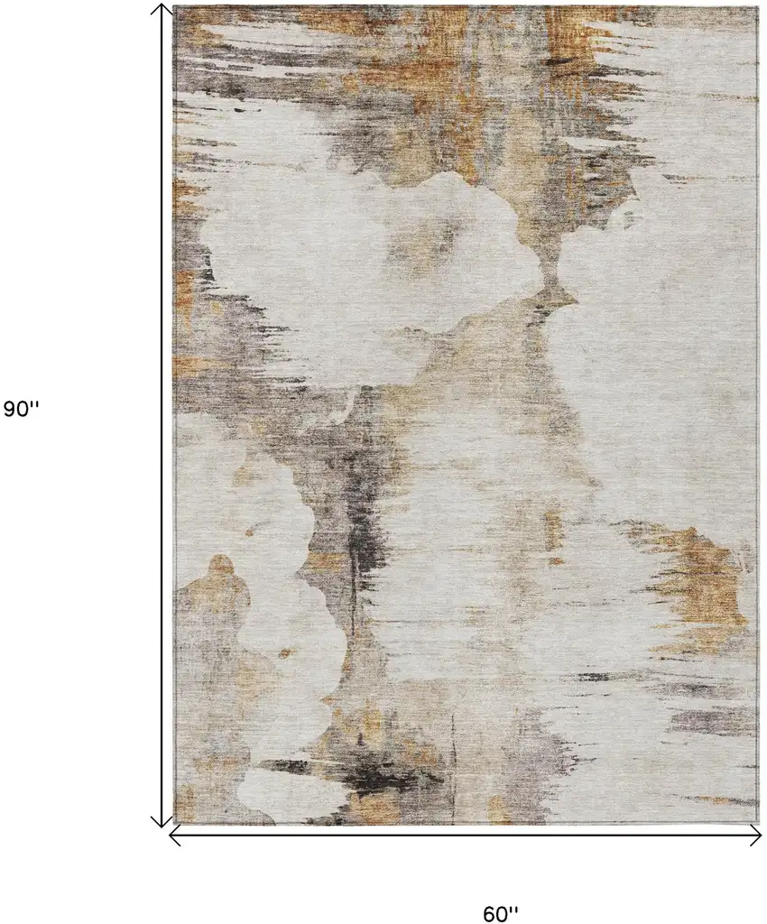 Beige Ivory And Taupe Abstract Washable Indoor Outdoor Area Rug Photo 3