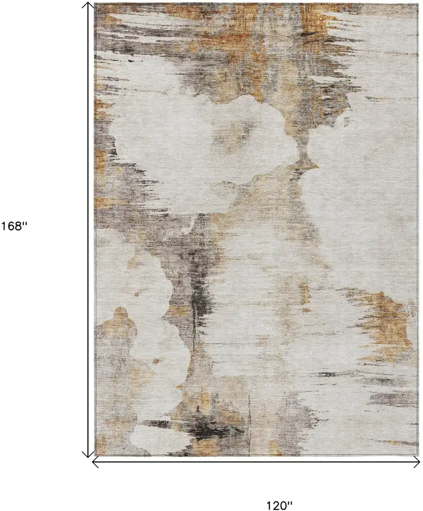 Beige Ivory And Taupe Abstract Washable Indoor Outdoor Area Rug Photo 9