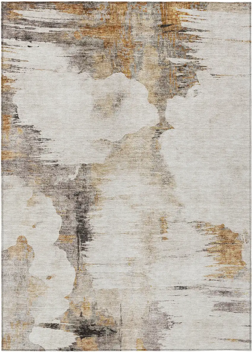 Beige Ivory And Taupe Abstract Washable Indoor Outdoor Area Rug Photo 1