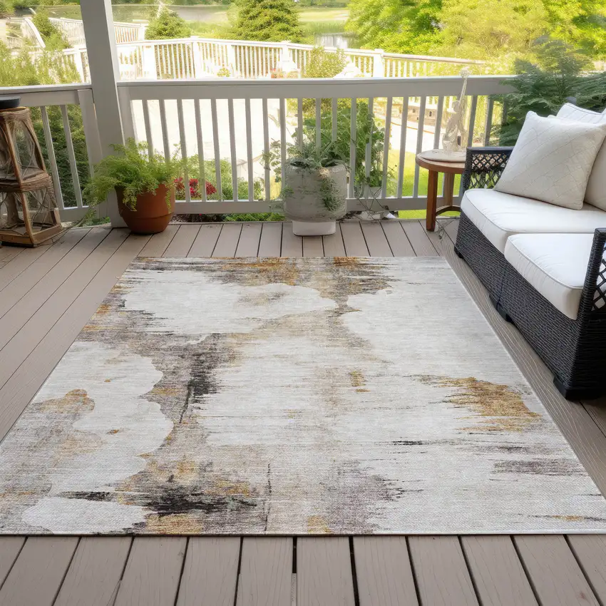 Beige Ivory And Taupe Abstract Washable Indoor Outdoor Area Rug Photo 9