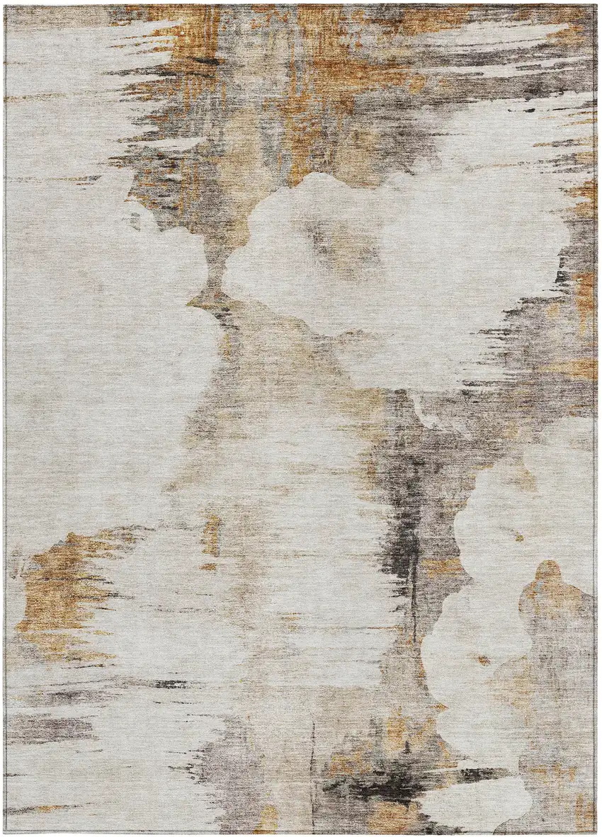 Beige Ivory And Taupe Abstract Washable Indoor Outdoor Area Rug Photo 4