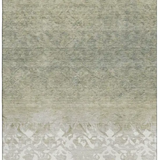 Beige Ivory And Taupe Damask Washable Area Rug With UV Protection Photo 3