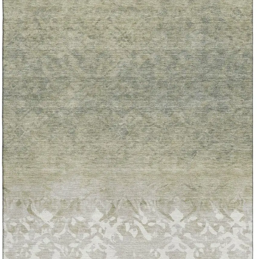 Beige Ivory And Taupe Damask Washable Area Rug With UV Protection Photo 3