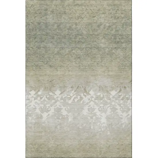 Beige Ivory And Taupe Damask Washable Area Rug With UV Protection Photo 4