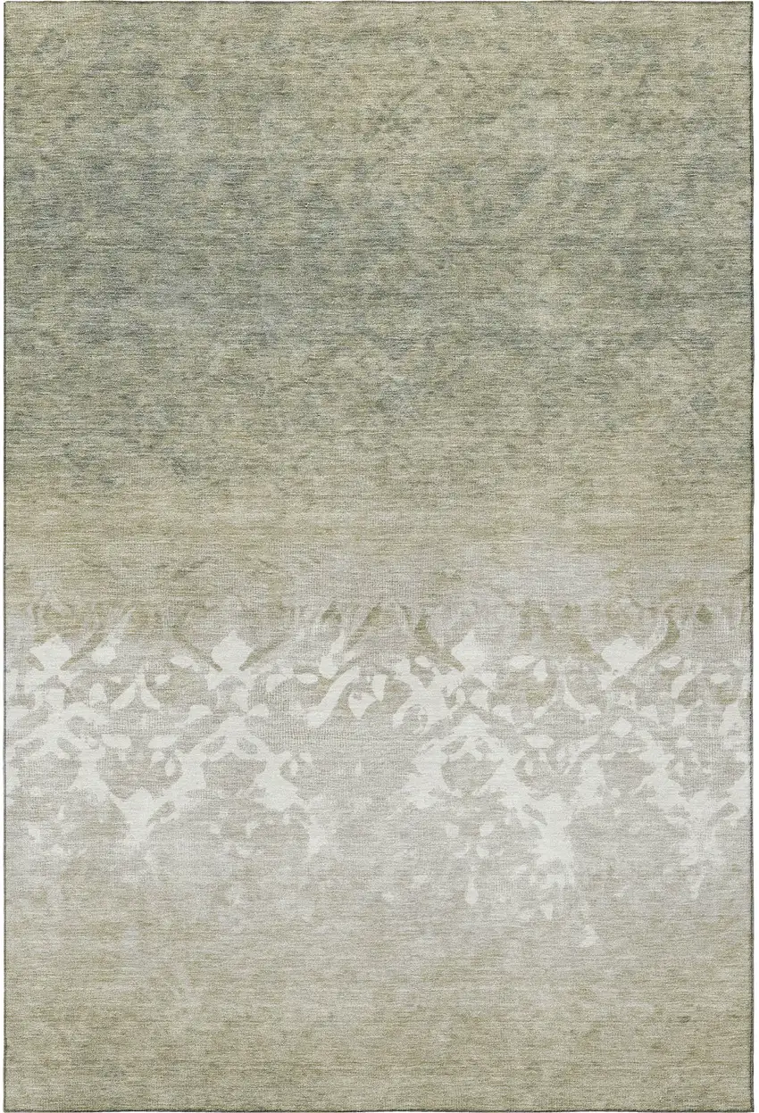 Beige Ivory And Taupe Damask Washable Area Rug With UV Protection Photo 4