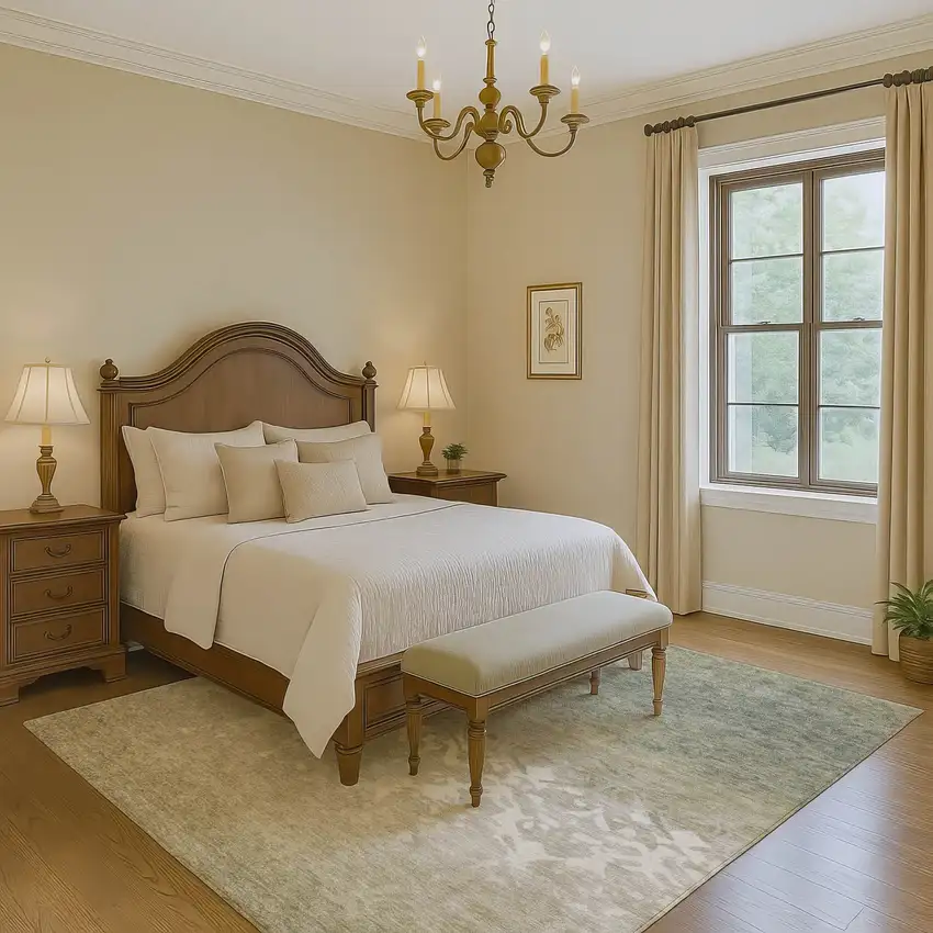 Beige Ivory And Taupe Damask Washable Area Rug With UV Protection Photo 6