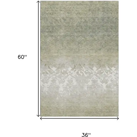 Beige Ivory And Taupe Damask Washable Area Rug With UV Protection Photo 9