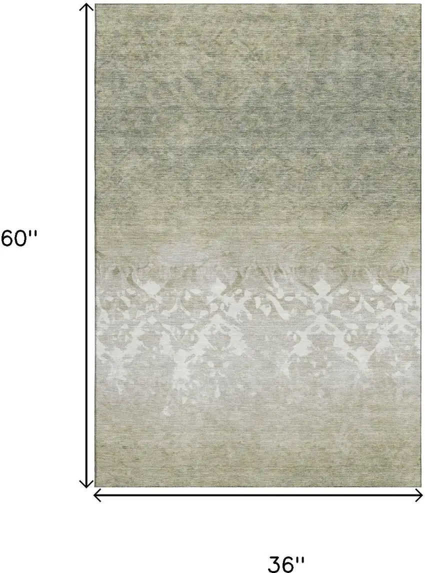 Beige Ivory And Taupe Damask Washable Area Rug With UV Protection Photo 9