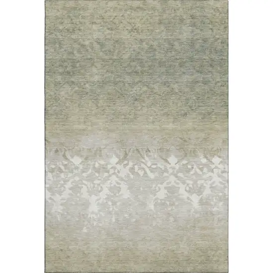 Beige Ivory And Taupe Damask Washable Area Rug With UV Protection Photo 1