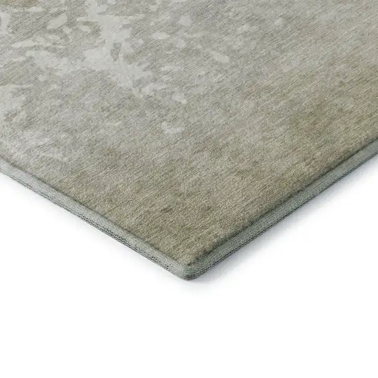 Beige Ivory And Taupe Damask Washable Area Rug With UV Protection Photo 8
