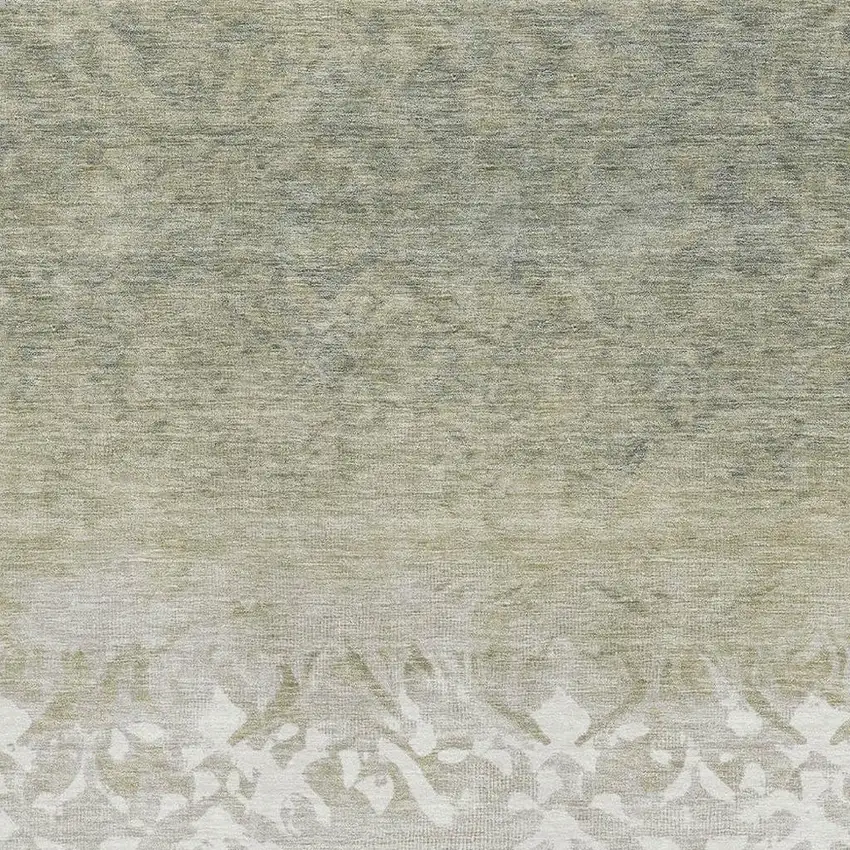 Beige Ivory And Taupe Damask Washable Area Rug With UV Protection Photo 3