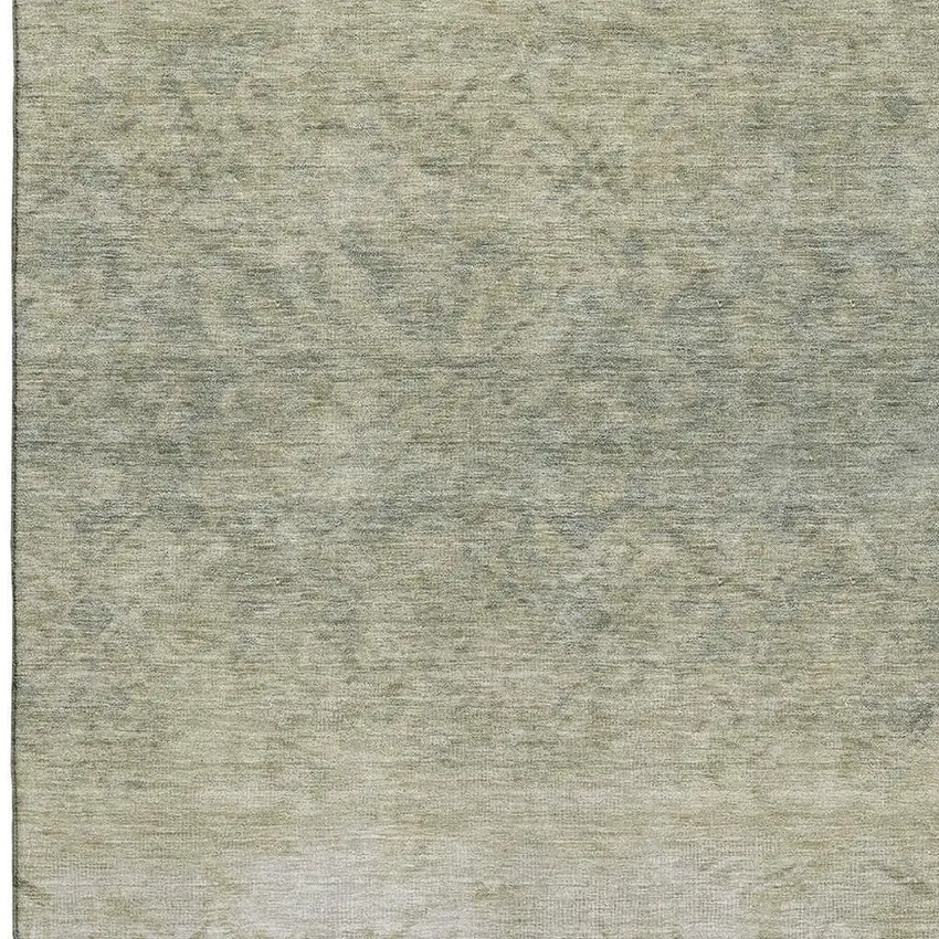 Beige Ivory And Taupe Damask Washable Area Rug With UV Protection Photo 3
