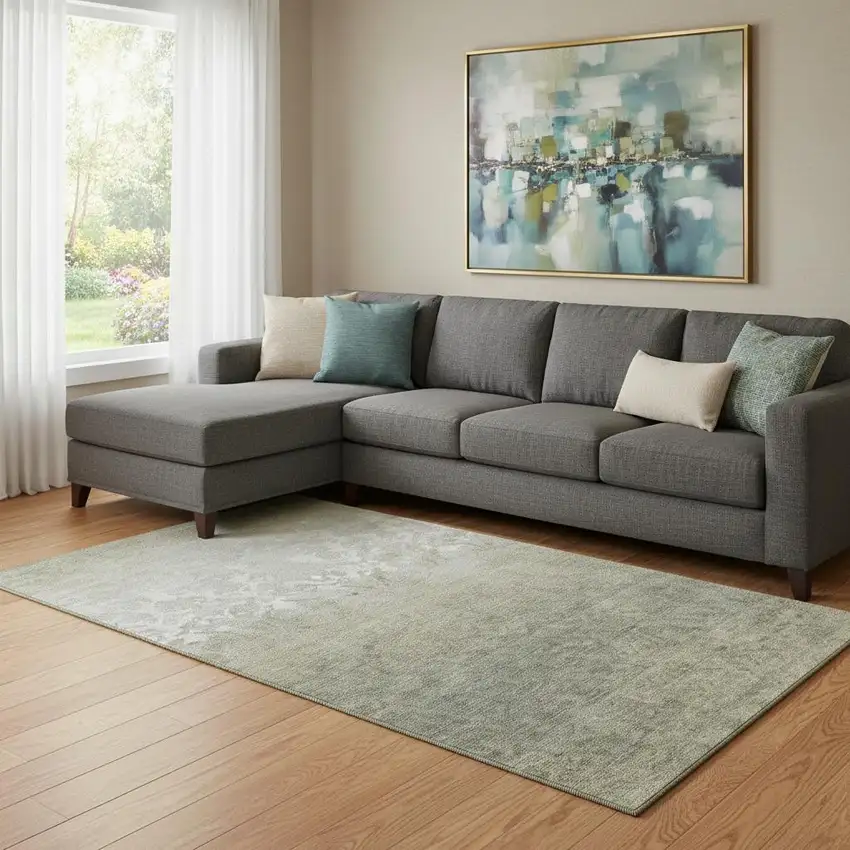 Beige Ivory And Taupe Damask Washable Area Rug With UV Protection Photo 2