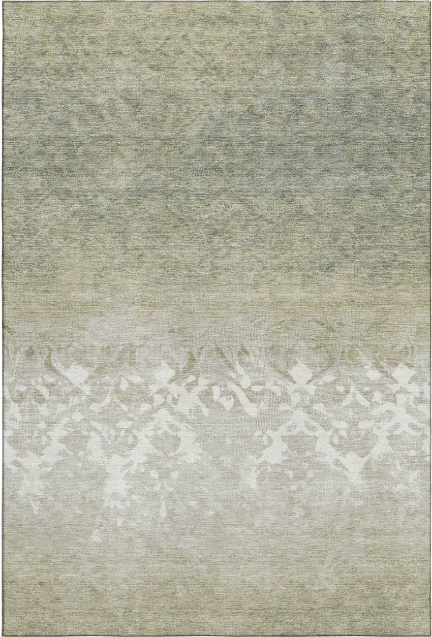 Beige Ivory And Taupe Damask Washable Area Rug With UV Protection Photo 1