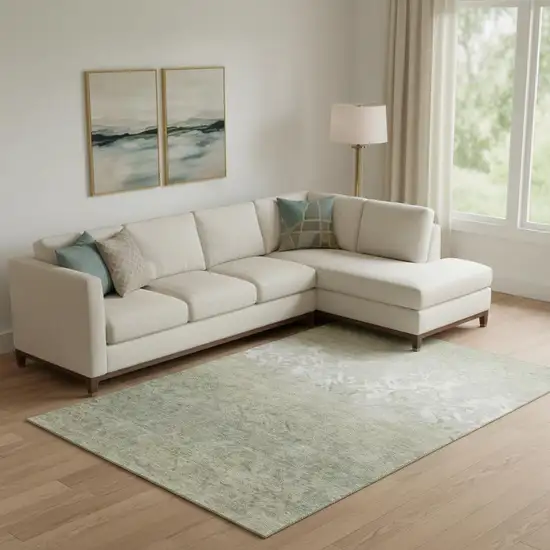 Beige Ivory And Taupe Damask Washable Area Rug With UV Protection Photo 2