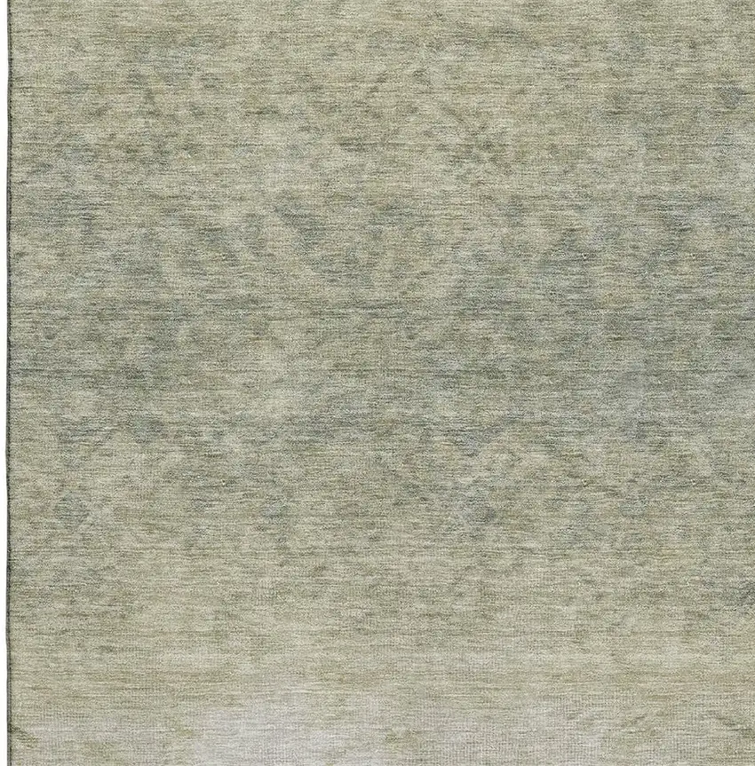 Beige Ivory And Taupe Damask Washable Area Rug With UV Protection Photo 3