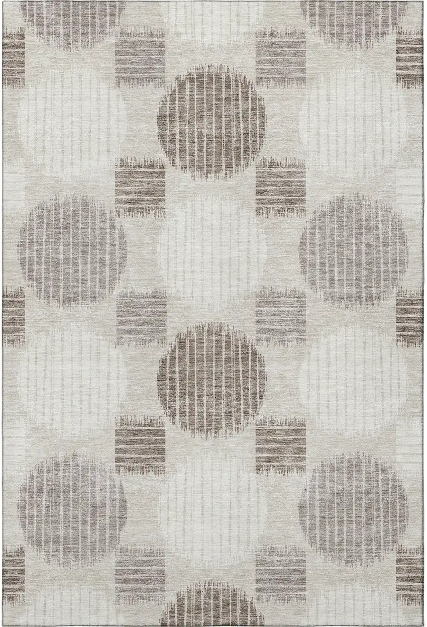 Beige Ivory And Taupe Geometric Washable Area Rug With UV Protection Photo 4