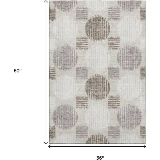 Beige Ivory And Taupe Geometric Washable Area Rug With UV Protection Photo 3