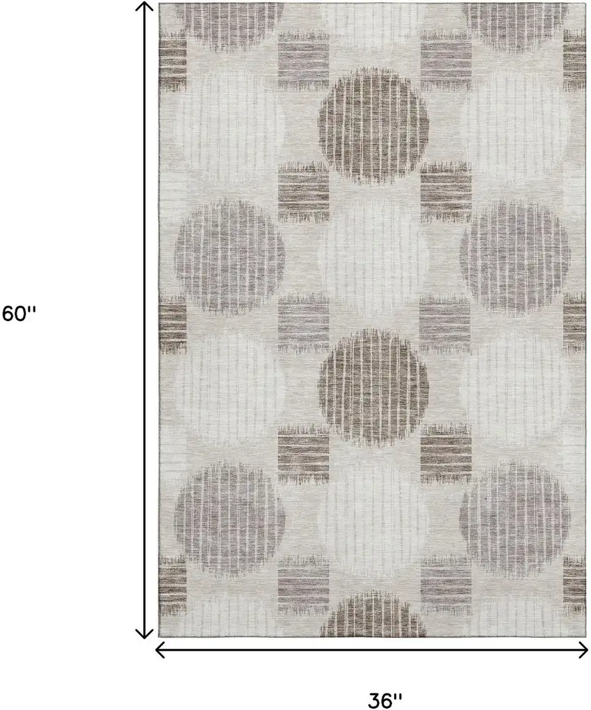 Beige Ivory And Taupe Geometric Washable Area Rug With UV Protection Photo 3