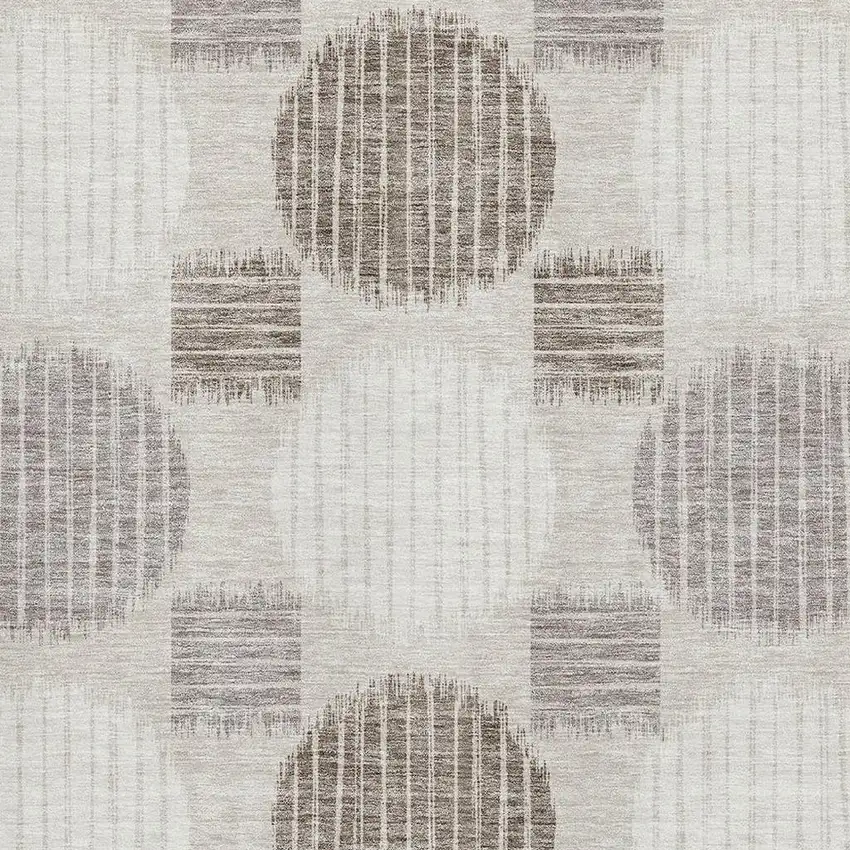 Beige Ivory And Taupe Geometric Washable Area Rug With UV Protection Photo 3