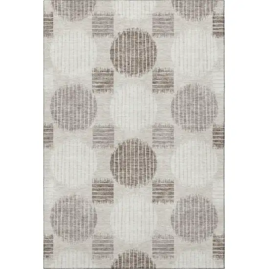 Beige Ivory And Taupe Geometric Washable Area Rug With UV Protection Photo 4