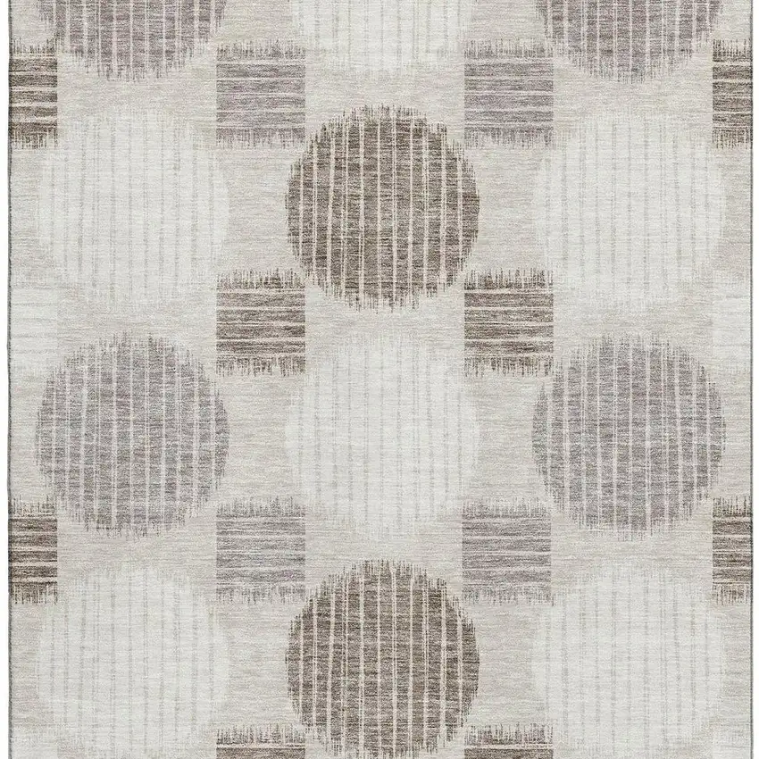 Beige Ivory And Taupe Geometric Washable Area Rug With UV Protection Photo 3