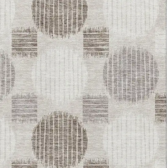 Beige Ivory And Taupe Geometric Washable Area Rug With UV Protection Photo 3