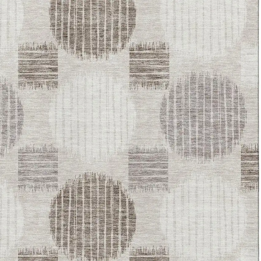 Beige Ivory And Taupe Geometric Washable Area Rug With UV Protection Photo 3