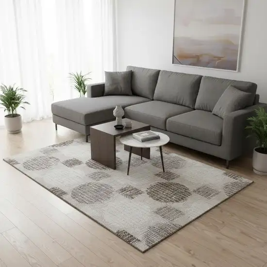 Beige Ivory And Taupe Geometric Washable Area Rug With UV Protection Photo 2