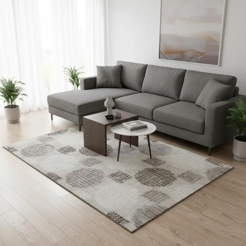 Beige Ivory And Taupe Geometric Washable Area Rug With UV Protection Photo 2