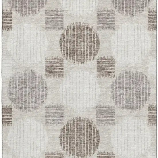 Beige Ivory And Taupe Geometric Washable Area Rug With UV Protection Photo 4