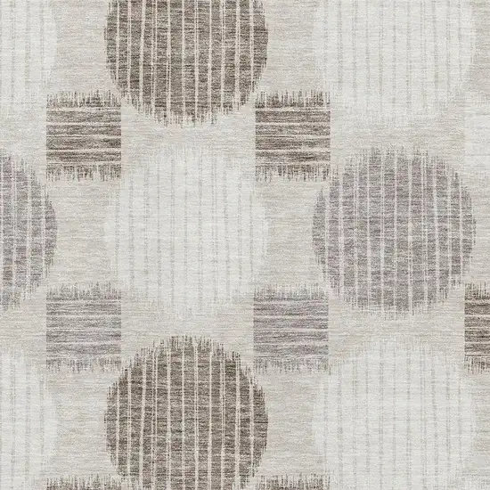 Beige Ivory And Taupe Geometric Washable Area Rug With UV Protection Photo 3