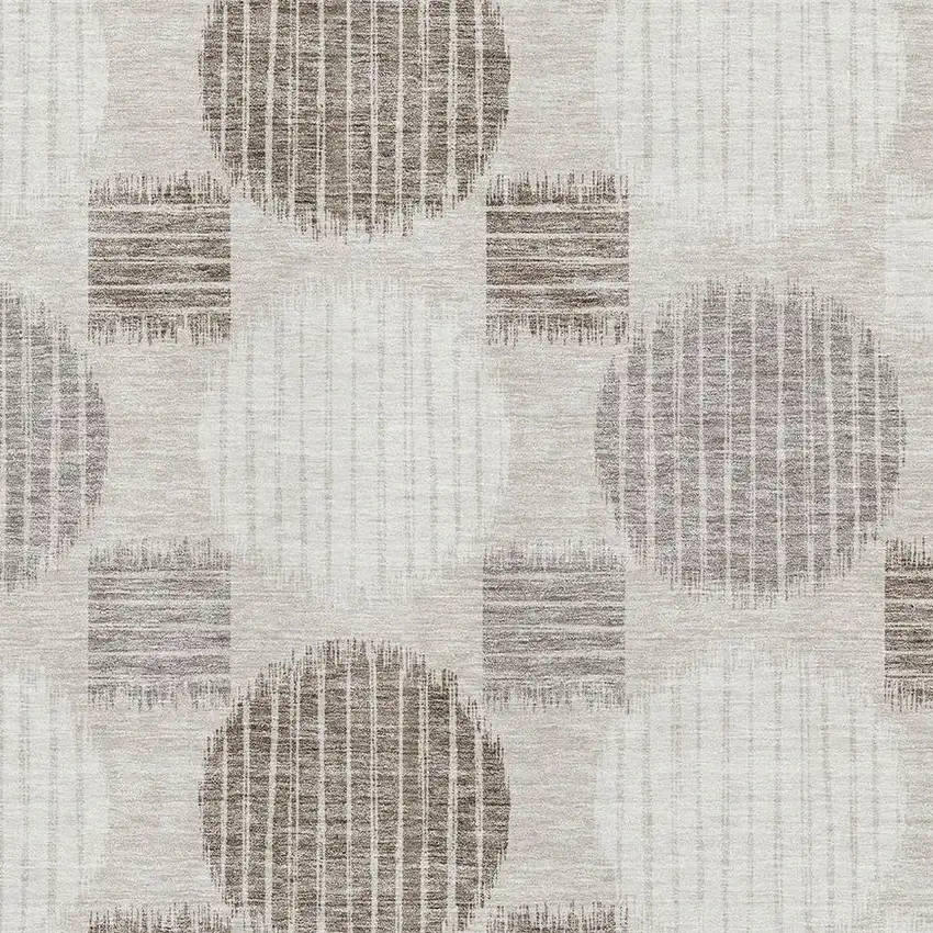 Beige Ivory And Taupe Geometric Washable Area Rug With UV Protection Photo 3