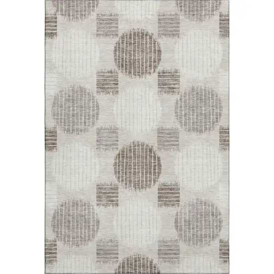 Beige Ivory And Taupe Geometric Washable Area Rug With UV Protection Photo 1