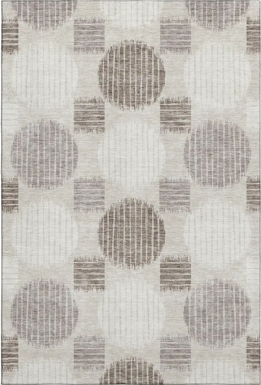 Beige Ivory And Taupe Geometric Washable Area Rug With UV Protection Photo 1
