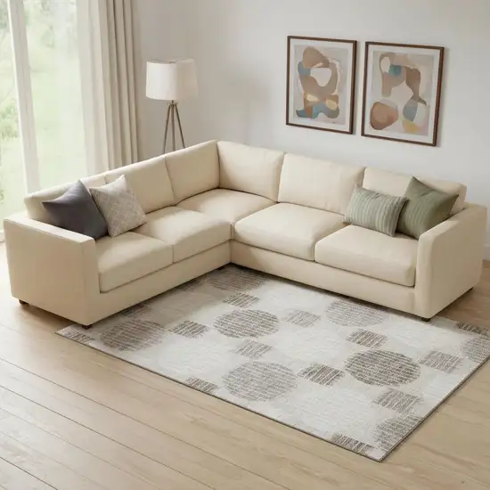 Beige Ivory And Taupe Geometric Washable Area Rug With UV Protection Photo 1