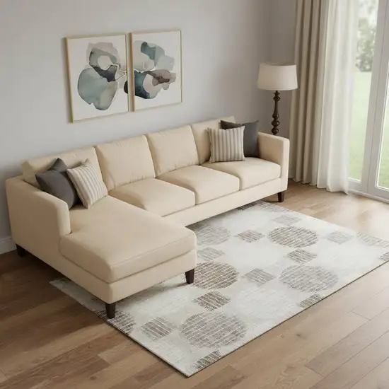 Beige Ivory And Taupe Geometric Washable Area Rug With UV Protection Photo 1