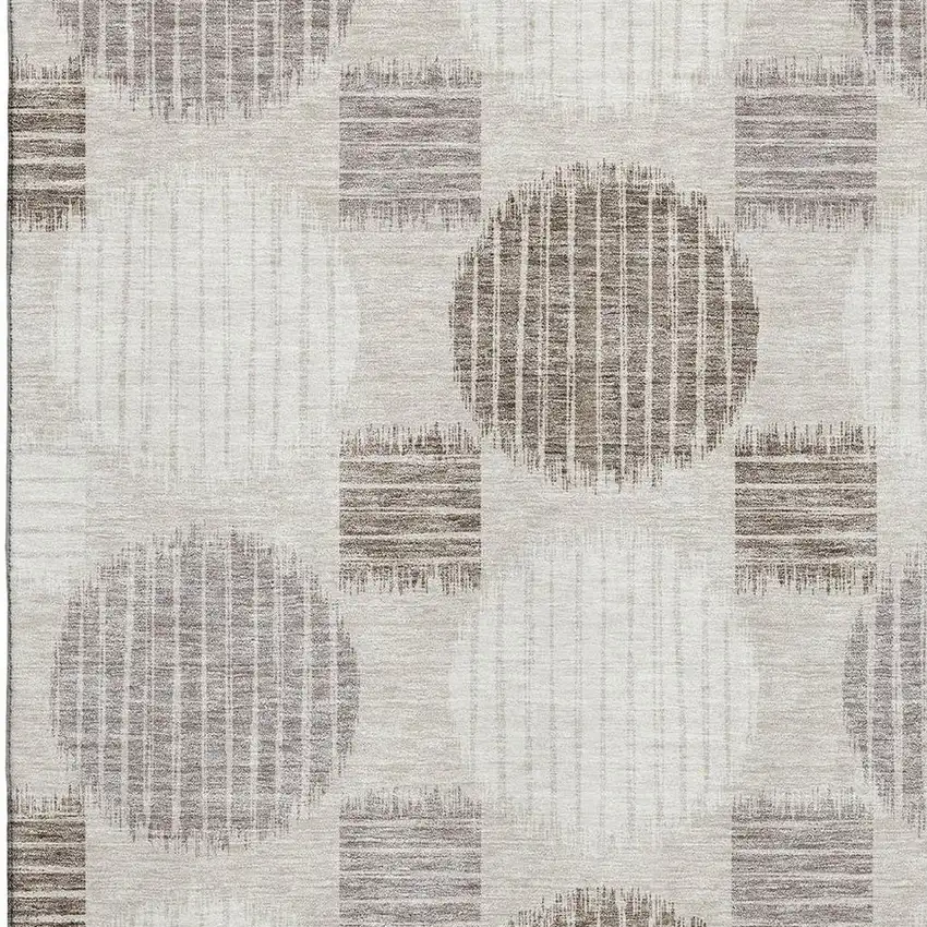 Beige Ivory And Taupe Geometric Washable Area Rug With UV Protection Photo 3