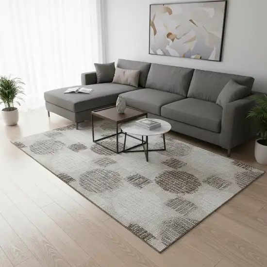 Beige Ivory And Taupe Geometric Washable Area Rug With UV Protection Photo 2