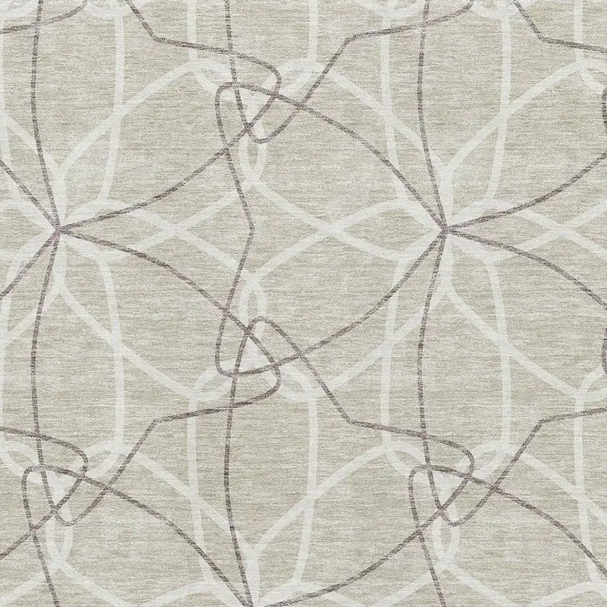 Beige Ivory And Taupe Geometric Washable Area Rug With UV Protection Photo 2