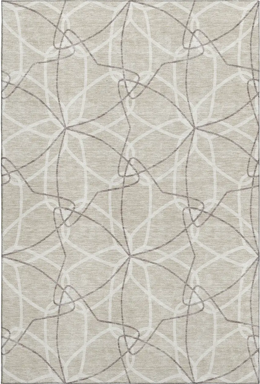 Beige Ivory And Taupe Geometric Washable Area Rug With UV Protection Photo 1