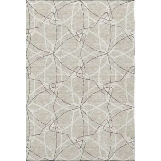 Beige Ivory And Taupe Geometric Washable Area Rug With UV Protection Photo 3