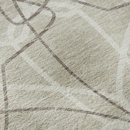 Beige Ivory And Taupe Geometric Washable Area Rug With UV Protection Photo 9