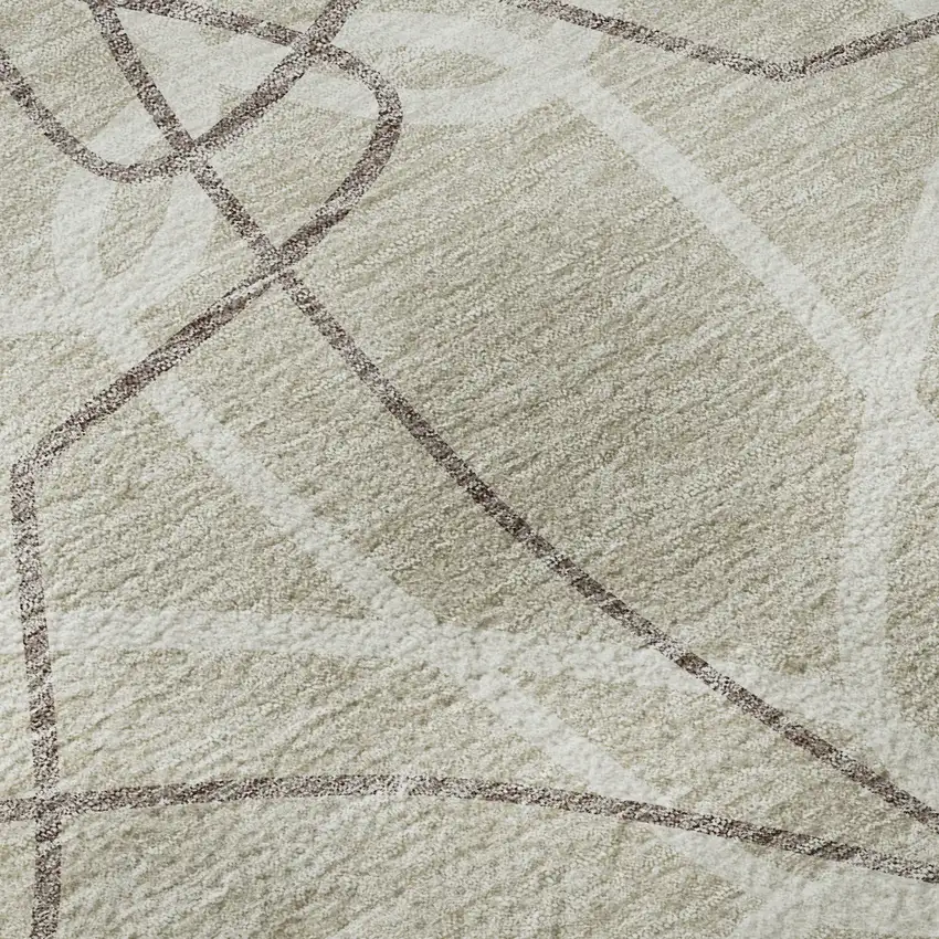 Beige Ivory And Taupe Geometric Washable Area Rug With UV Protection Photo 9